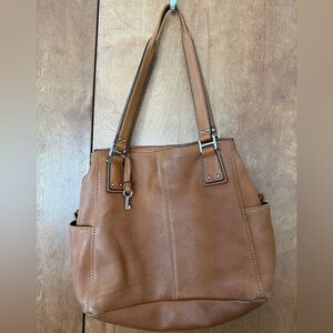 Fossil Womens Handbag Brown Pebbled Leather Pockets Shoulder Bag